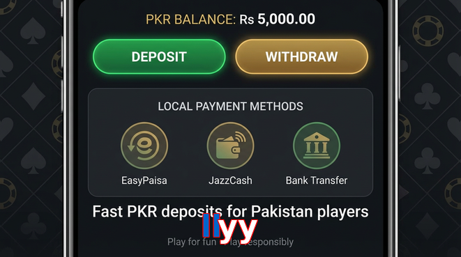 Deposit and withdrawal screen with PKR methods